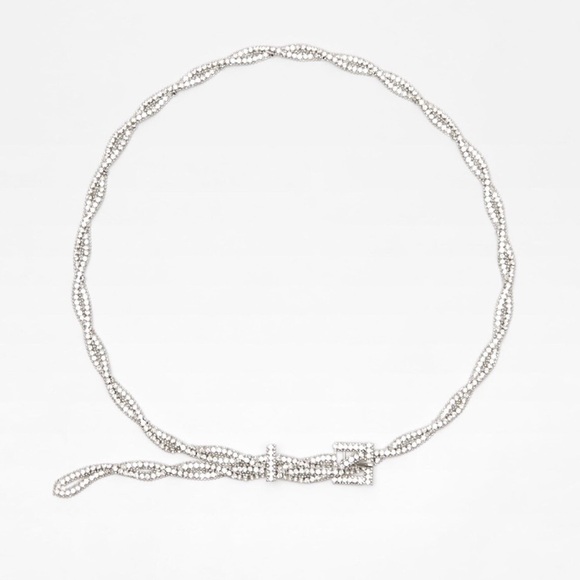 NWOT. Zara Silver Jewel Loop Belt with Bejeweled Buckle. Size 30. main image 5